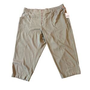 Knox Rose Plus Size Pants Cargo Mid-Rise Cropped Fit Olive Green Women's 3XL